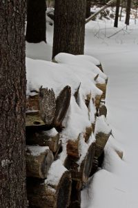 snow on wood pile