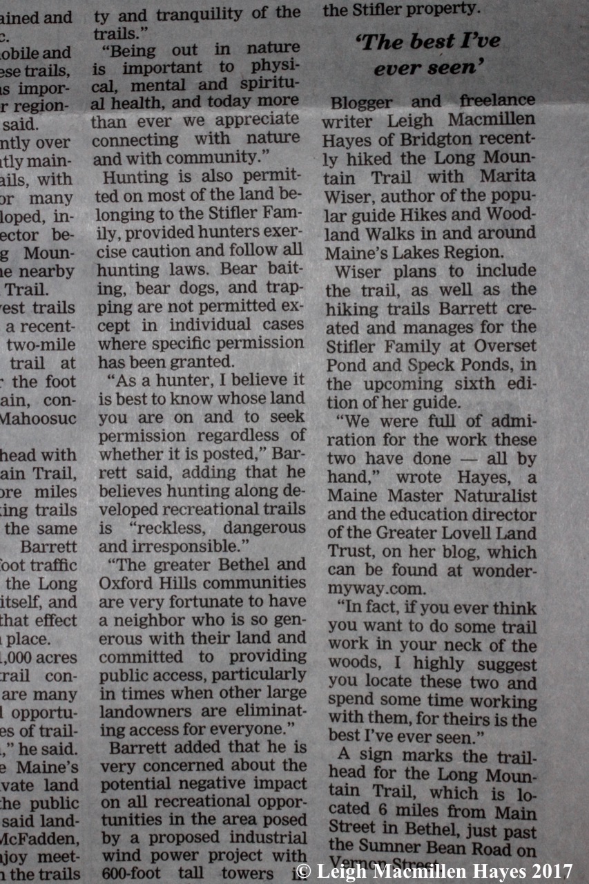 d-Amy's article on Long Mountain Trail